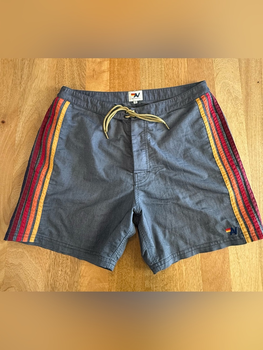 Aviator Nation 5 Stripe Board Shorts Size 34 Gray
